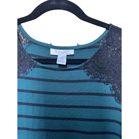 MOTHERHOOD MATERNITY STRIPED T-SHIRT DRESS LACE SHOULDER SIZE MEDIUM - Picture 7 of 8